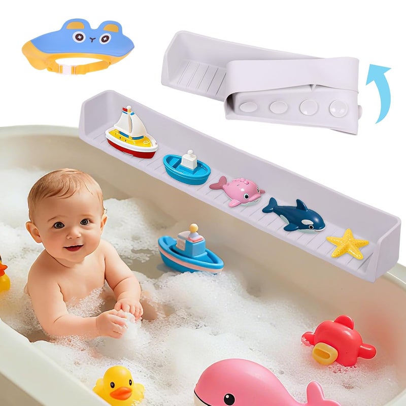 Sgmforge Bathtub Splash Guard for Kids, Long Flexible Silicone Shower Splash Guard with Suction Cups, 2-in-1 Tub Ledge Organizer for Bath Toys & Supplies, Prevents Water Spills, Keeps Floor Dry(Grey) - Image 1